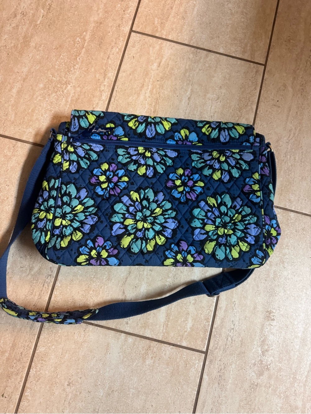 Vera Bradley Navy Messenger Bag with Teal & Lime Accents